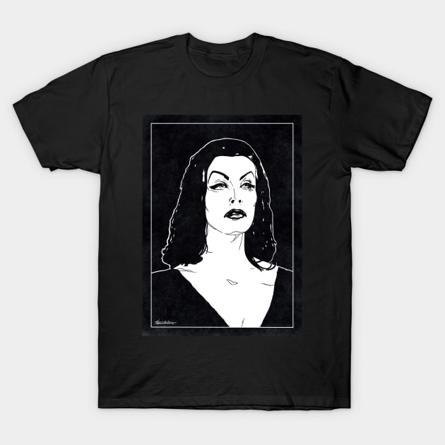 VAMPIRA - Plan 9 From Outer Space (Black and White) T-Shirt by Famous Weirdos